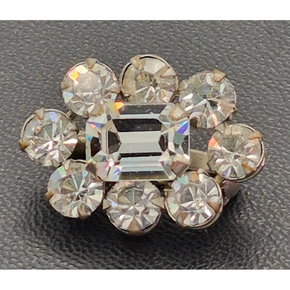 Vintage Rhinestone Brooch Pin Silver Tone Clear Crystal Floral Cluster Sparkly